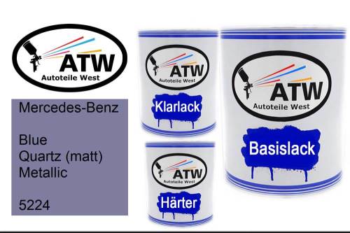 Mercedes-Benz, Blue Quartz (matt) Metallic, 5224: 1L Lackdose + 1L Klarlack + 500ml Härter - Set, von ATW Autoteile West.